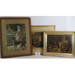 Two large antique prints and an Oleograph, all in desirable gilt frames. Largest: 62cm x 78cm.