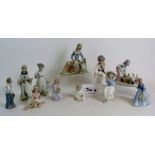 A collection of eleven Spanish Lladro style figurines of various makes. Tallest 20cm.