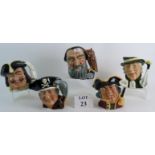 Five vintage Royal Doulton character jugs C1960, to include Regency Beau, Long John Silver,