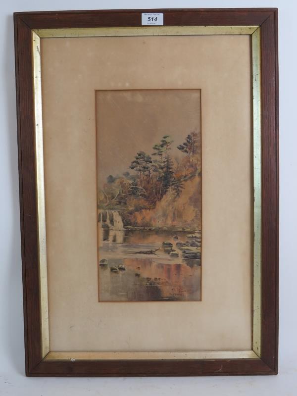 F I Letts (1892) - 'Sundrum', watercolour, signed, dated, titled, 40cm x 20cm, oak frame.