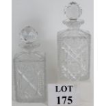 A pair of heavy quality cut crystal square spirit decanters, height 24cm.