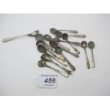 A collection of six silver mustard spoons and nine silver salt spoons, all fully hallmarked,