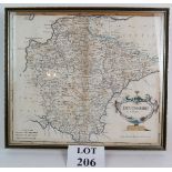 An early map of Devonshire by Robert Morden, C1730. Framed and Glazed. Size 44.5cm x 39cm.