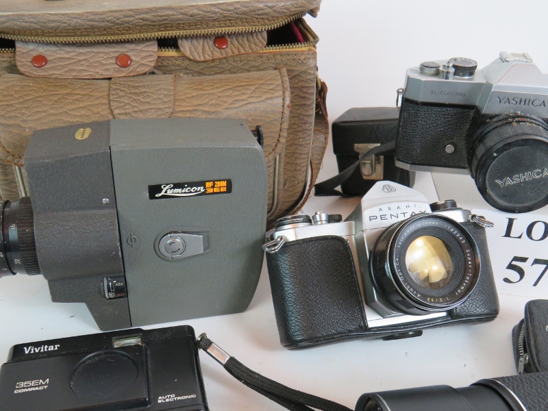 A collection of vintage 35mm cameras and lenses including Yashica, Pentax, Olympus and Vivitar, - Image 2 of 3