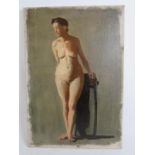 British School (20th century) - 'Full length female nude', oil on canvas, inscribed verso,