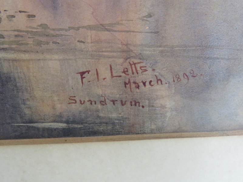 F I Letts (1892) - 'Sundrum', watercolour, signed, dated, titled, 40cm x 20cm, oak frame. - Image 3 of 4