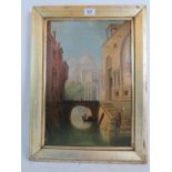 Venetian School (19th century) - 'Venetian canal', oil on canvas, 44cm x 30cm, inset old gilt slip.