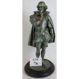 A cast metal full length statue of William Shakespeare mounted on a wooden base. Height: 56cm.
