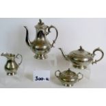 A four piece EPNS teaset, silver on brass, including a teapot, coffee pot,