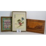 A vintage silk embroidered oriental panel,