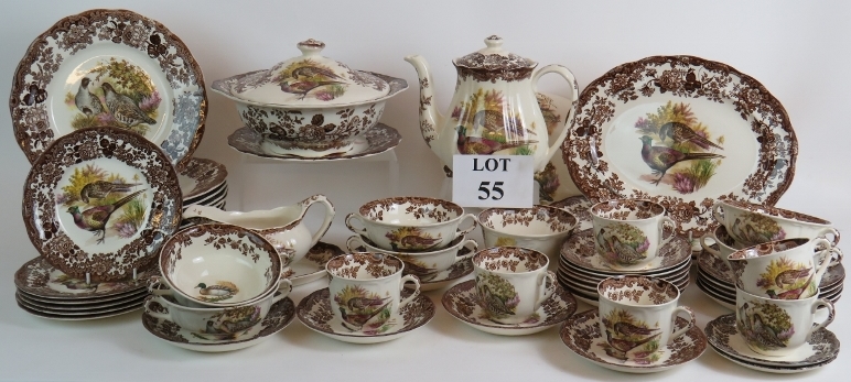 A 57 piece Palissey game series dinner and tea set including tureen, tea service, plates, platters,