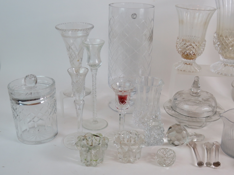 A large collection of vintage and antique glassware including vases, jugs, salts and candlesticks. - Image 2 of 5