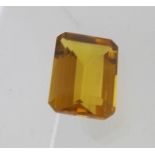 16mm x 12mm natural Brazilian citrine, eye clean clarity, 10.76cts, very good emerald cut, 7.