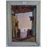 Trefusis (either Hilda or Violet) - 'Moorish street scene', oil on board, signed, label verso,