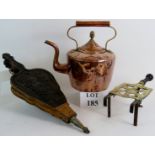 A large antique copper kettle,