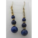 Lapis lazuli drop earrings, shepherds hook.