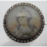 A fine 19th century hand painted portrait miniature, with locket back, formed as a brooch,