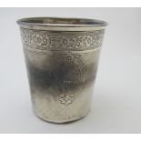 A French silver beaker with embossed flower decoration, approx weight 52 grams/1.6 troy oz.