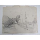 Attributed to Laurence Stephen Lowry RBA RA (1887-1976) - ' A country lane', pencil drawing,