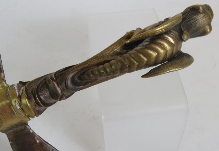 A bronze dragon handled Medieval style dagger with a highly ornate antique blade. - Bild 3 aus 7