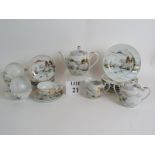 A vintage six piece hand painted Japanese Kutani tea set with Geisha Lithophane tea cups.