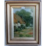 FPK (19th century) - 'A country cottage', oil, initialled, 37cm x 25cm, gilt gesso frame.