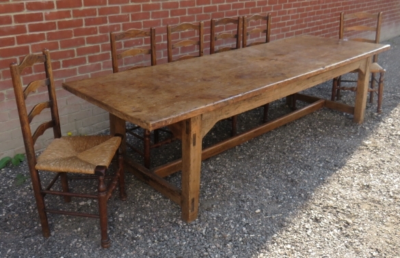 A fine 18th Century pine and fruitwood country refectory dining table of good rich colour and - Image 2 of 8