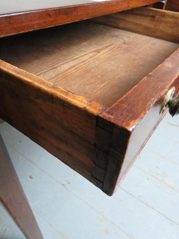 A 19th century mahogany drop leaf Pembroke table with a single drawer to one end having brass - Image 3 of 4