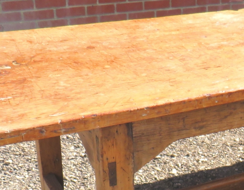 A fine 18th Century pine and fruitwood country refectory dining table of good rich colour and - Image 4 of 8