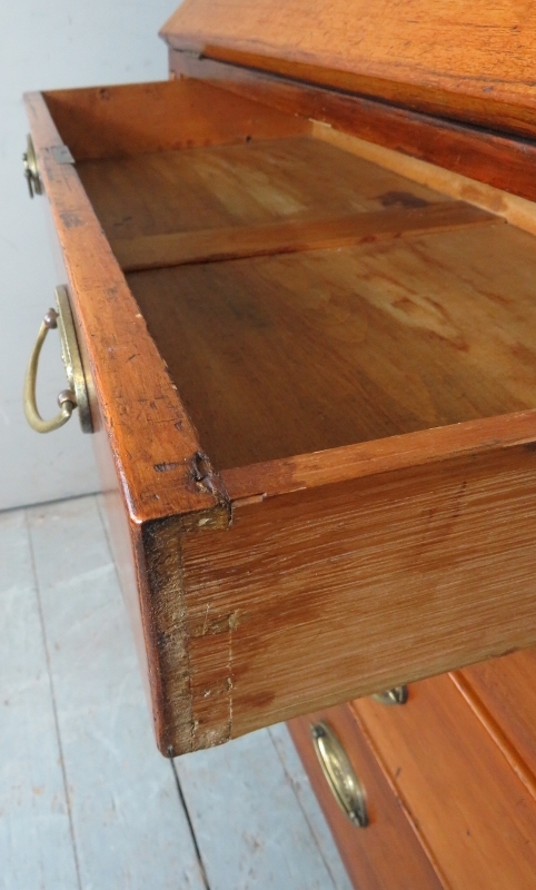 A George III pale mahogany bureau with a fall front flap opening to reveal a fitted interior over - Image 3 of 6