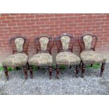 Set of four Victorian mahogany framed dining chairs upholstered in a tapestry style material and