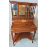 A fine quality Edwardian inlaid mahogany bonheur du jour with a glazed display area to top beneath