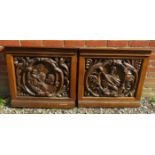 A pair of 19th Century oak ecclesiastical carved panels having figural carving to central panels.