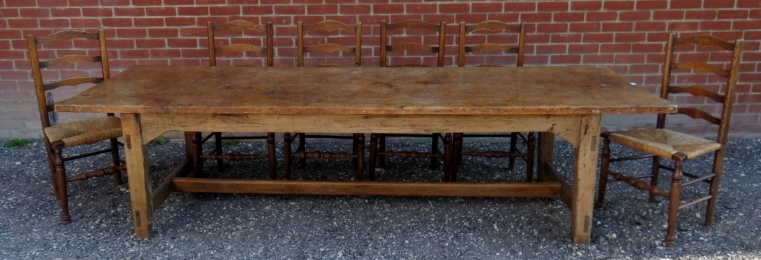 A fine 18th Century pine and fruitwood country refectory dining table of good rich colour and
