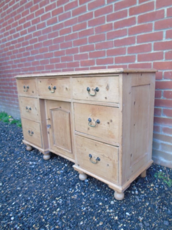 A Victorian pine break front dresser base with central drawer and cupboard, - Image 2 of 4