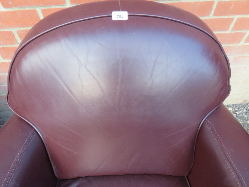 A pair of contemporary tub chairs upholstered in a deep brown / aubergine leather. - Image 6 of 8