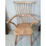A late 18th / early 19th century country half hoop stick back elm seated chair.