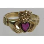 A 9ct gold Irish Claddagh ring set with