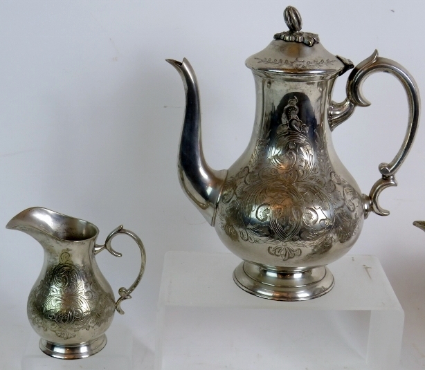 A four piece EPNS teaset, silver on bras - Image 2 of 4