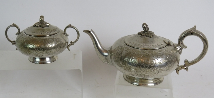 A four piece EPNS teaset, silver on bras - Image 3 of 4