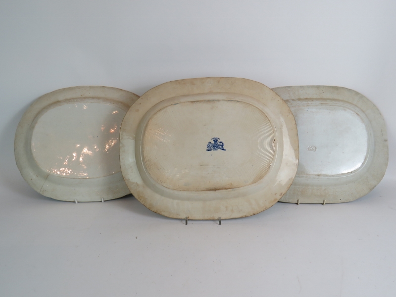 Three large antique blue and white willo - Image 2 of 9
