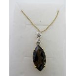 Marquise cut smoky quartz & diamond pend