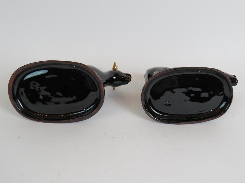 A pair of antique black glazed cow cream - Image 6 of 6