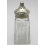 An Art Deco style glass sugar caster wit