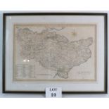 An antique map of Kent, engraved by J Cary, C.1805. Hand coloured, framed and glazed.