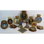 A collection of 15 vintage ship's crest plaques including Temeraire, Erebus, Oberon and Olympus.