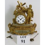 A French Louis XVI style gilt spelter striking mantel clock marked A.V.B & CIE to the reverse.