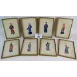 A set of eight Chinese silk paintings of traditional costumes, C.1920's.