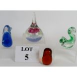 Three studio glass animals including an owl, penguin and squirrel, possibly Scandinavian,