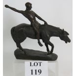 An Early 20th Century bronze figure of a Greek warrior on horse back signed Jenson (Peter Marius